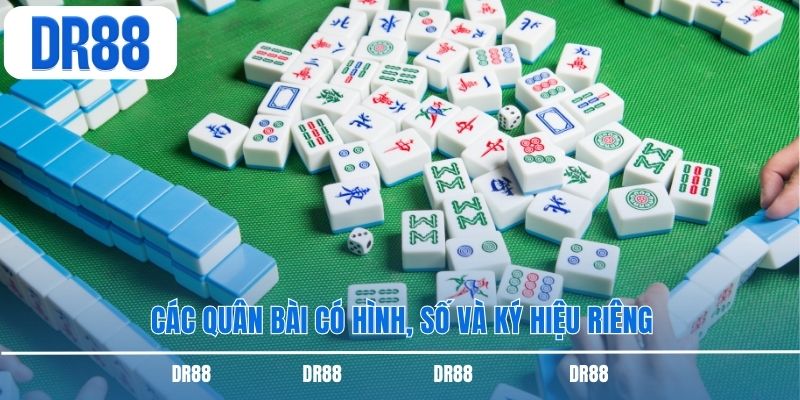Các quân bài có hình, số và ký hiệu riêng